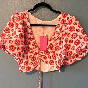 RHODE Red and White Floral Blouse#1